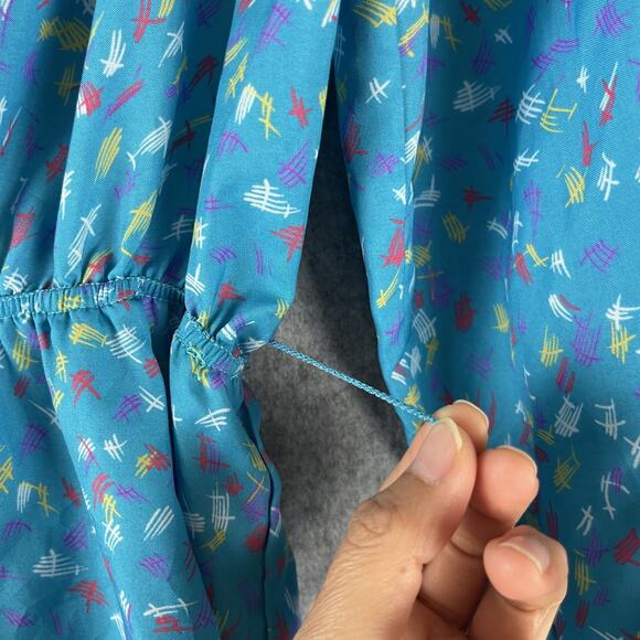 Vintage Neiman Marcus Dress Womens Medium Blue Printed Ruffle Retro USA Made - Picture 16 of 16